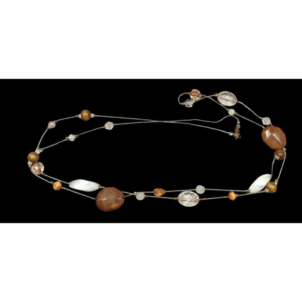 Retro Bohemian Brown And Clear Station Necklace